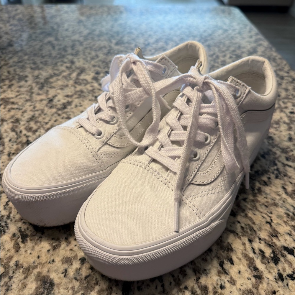 White Platform Canvas Vans Sneakers